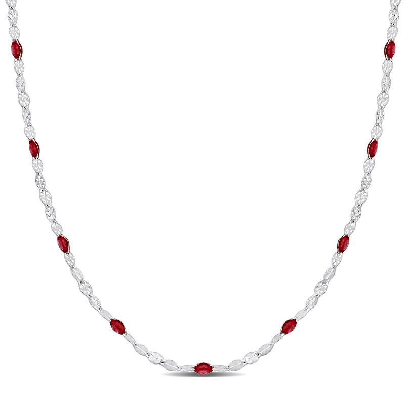 Pink Enamel Bead Station Necklace in Sterling Silver - 18 in.