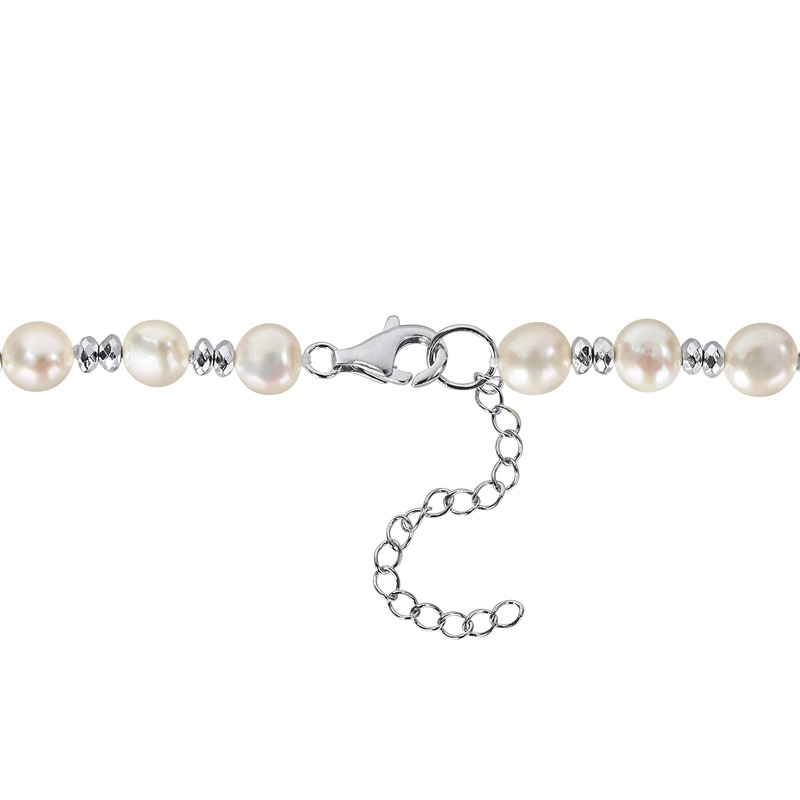 7-8 MM Cultured Freshwater Pearl Strand Necklace and Double Rondelle Bracelet Set in Sterling Silver- 18 in + 2 in ext, 7 in