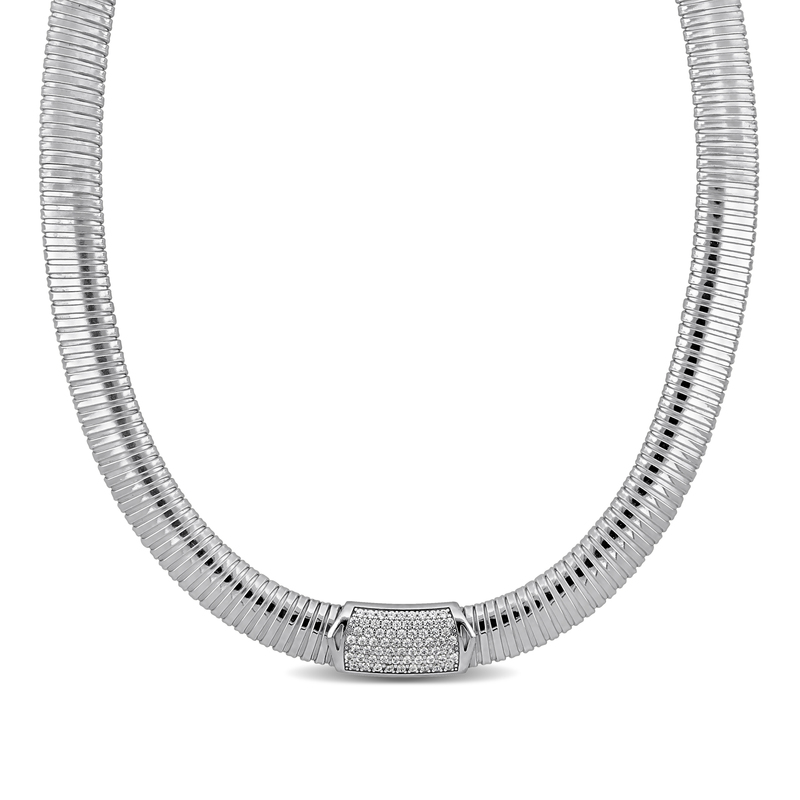 5/8ct TGW Cubic Zirconia Rectangular Cluster Omega Necklace in Sterling Silver - 18 in