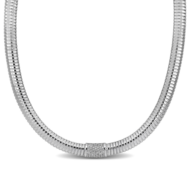1/2ct TGW Cubic Zirconia Bombe Omega Necklace in Sterling Silver - 18 in