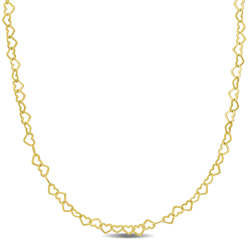 3 MM Heart Link Necklace in Yellow Plated Sterling Silver - 18 in.