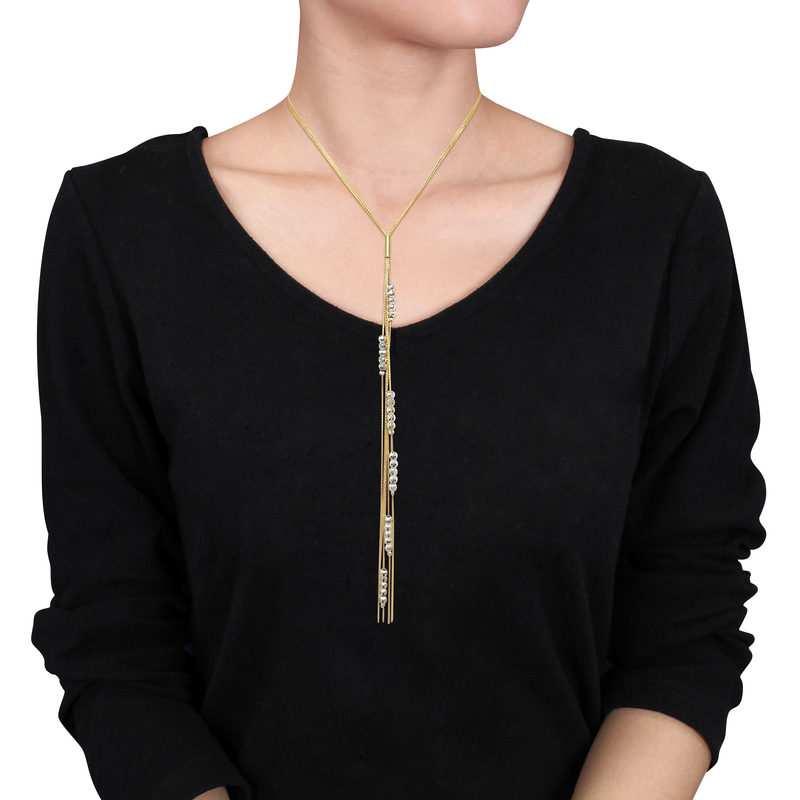 Diamond Cut Beads Lariat Necklace in Two-Tone Yellow and White Sterling Silver - 17 in.