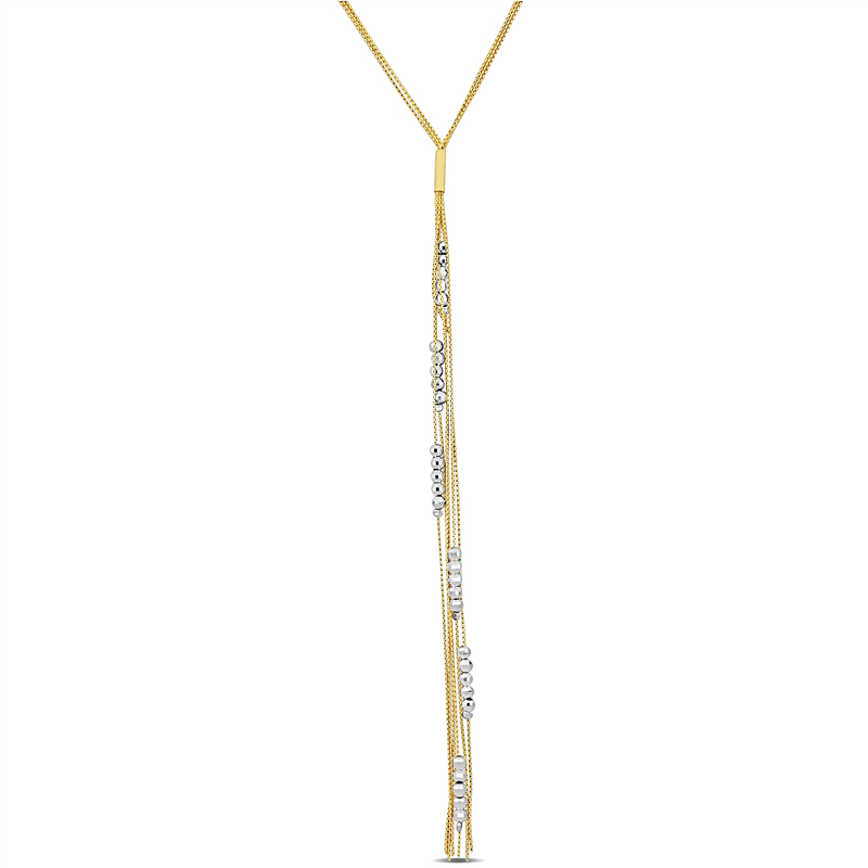 Diamond Cut Beads Lariat Necklace in Two-Tone Yellow and White Sterling Silver - 17 in.