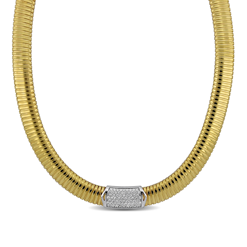 5/8ct TGW Cubic Zirconia Rectangular Cluster Omega Necklace in Yellow Plated Sterling Silver - 18 in