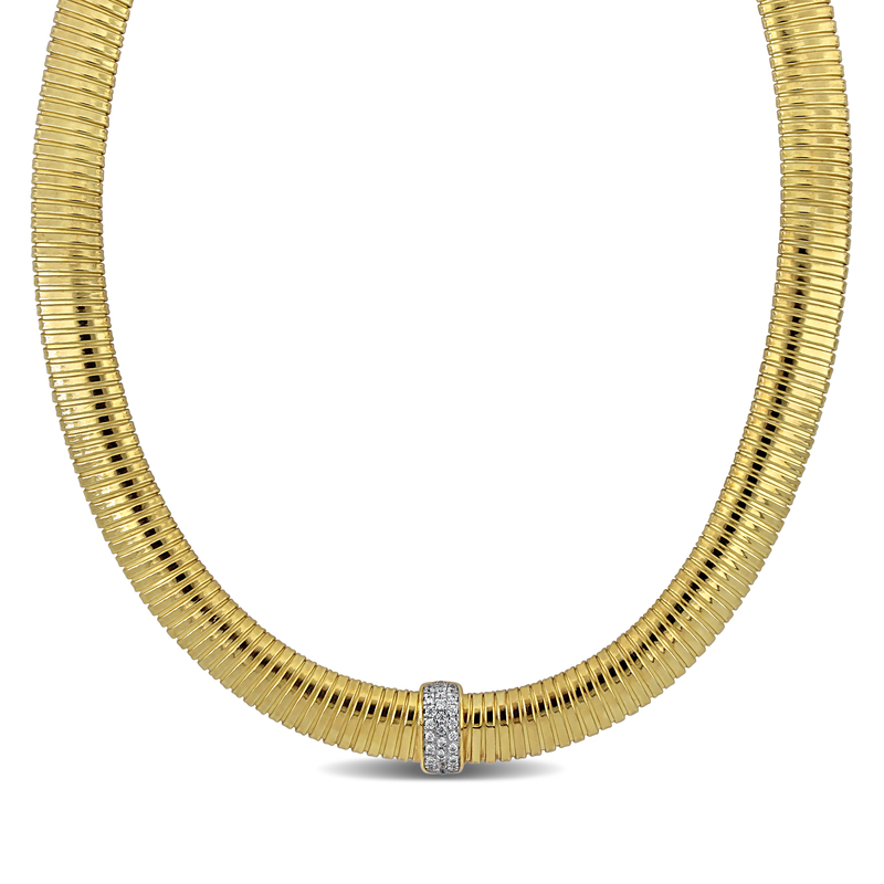 1/4ct TGW Cubic Zirconia Stretch Omega Necklace in Yellow Plated Sterling Silver - 17 in