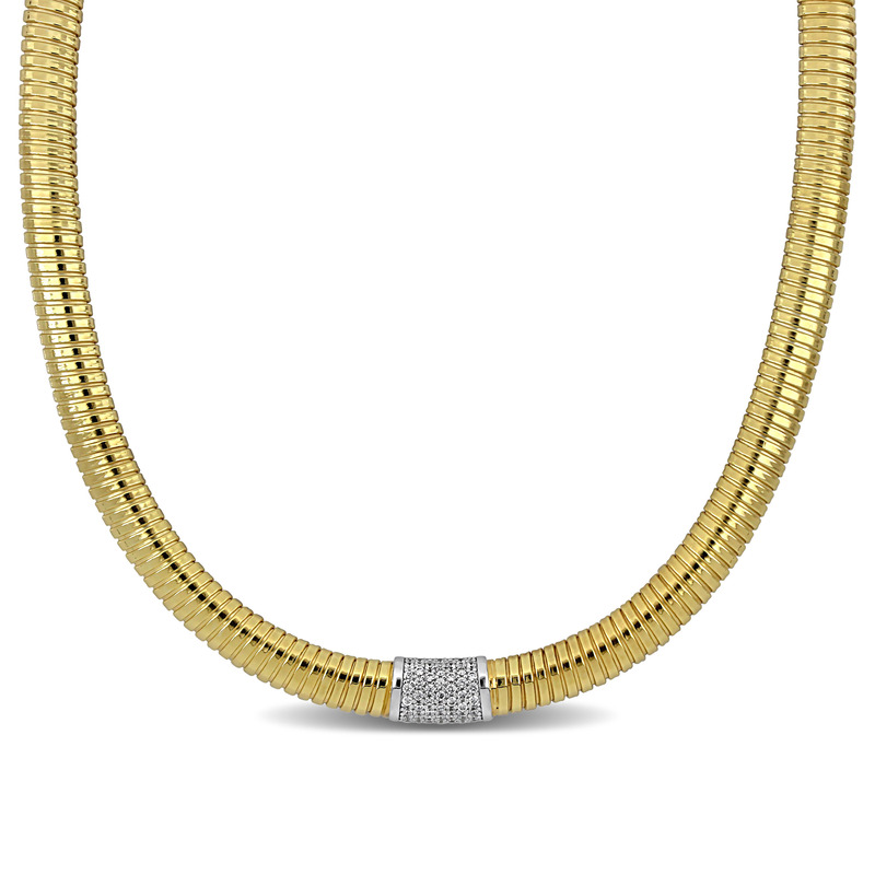 1/2ct TGW Cubic Zirconia Bombe Omega Necklace in Two-Tone Sterling Silver - 18 in