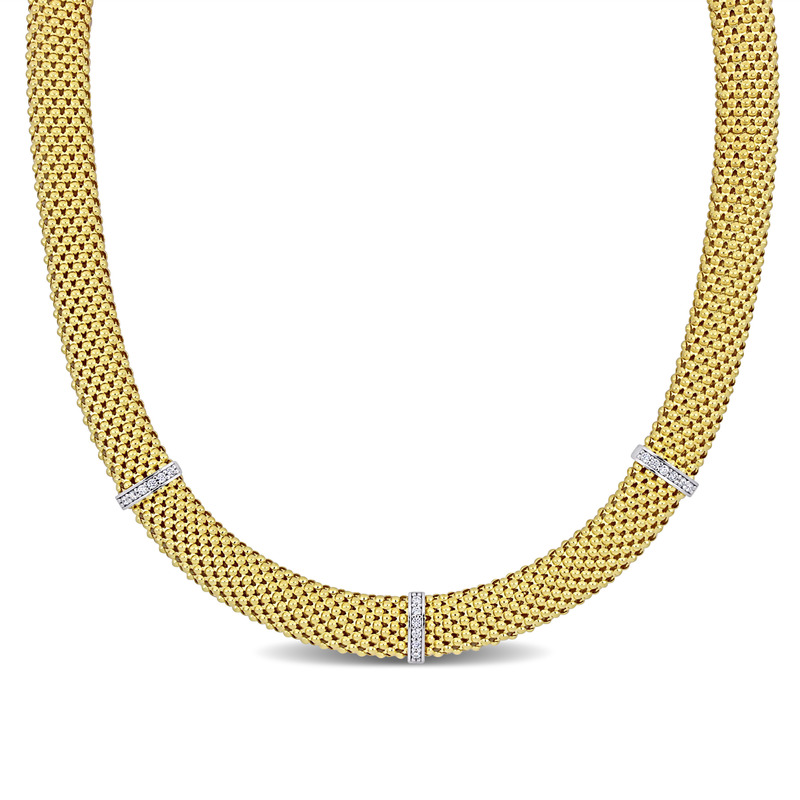 1/2ct TGW Cubic Zirconia Triple Bar Popcorn Necklace in Two-Tone Sterling Silver - 17 in