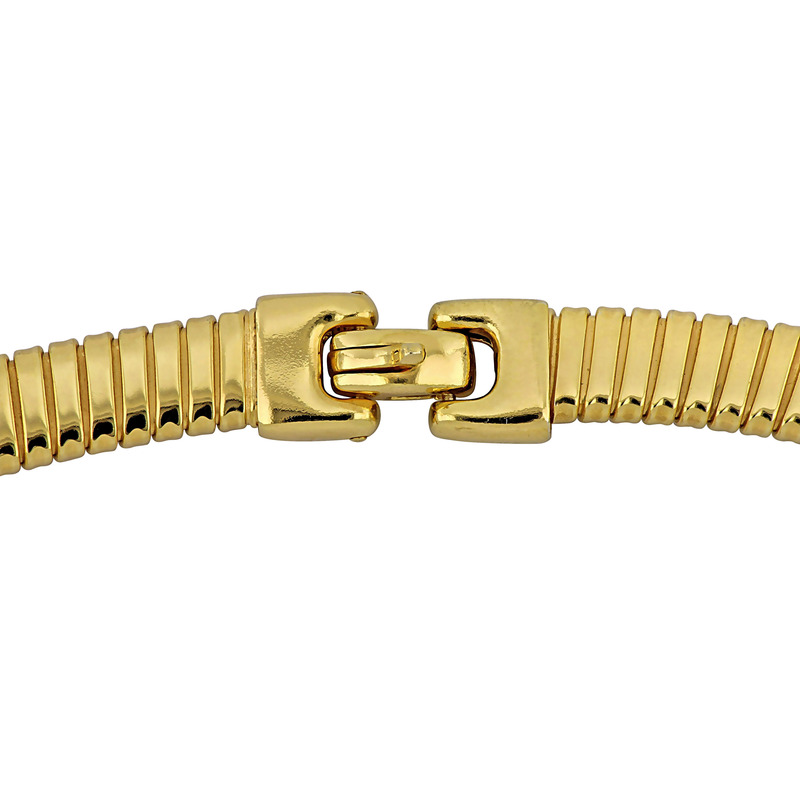 3/8ct TGW Cubic Zirconia and 9x7mm & 9x6mm Composite Turquoise Omega Necklace in Yellow Plated Sterling Silver -18 in