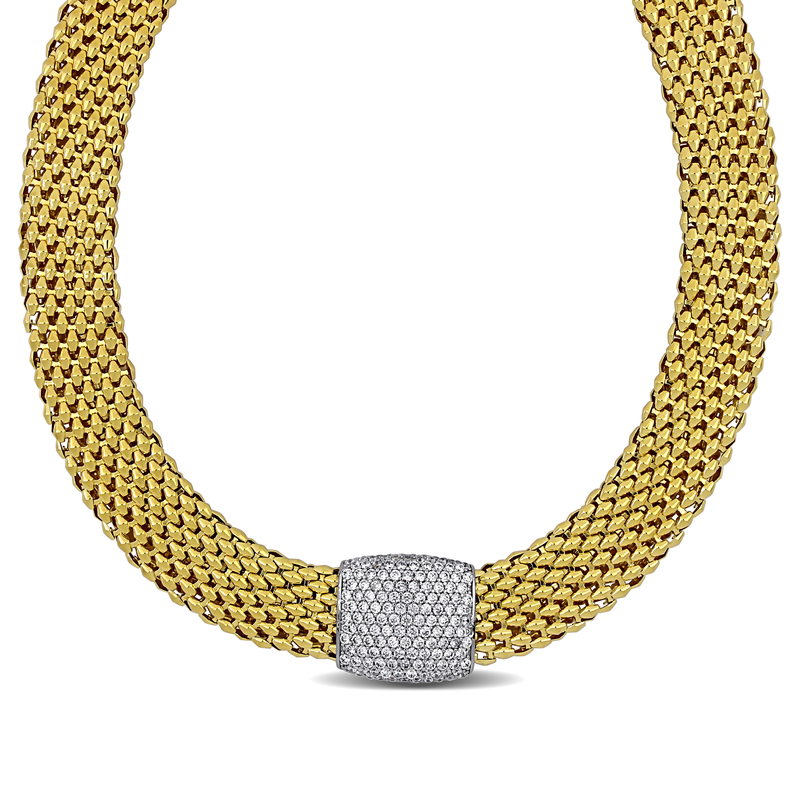 4 3/8ct TGW Cubic Zirconia Rectangular Cluster Popcorn Necklace in Two-Tone Sterling Silver - 18 in + 2 1/2 ext.