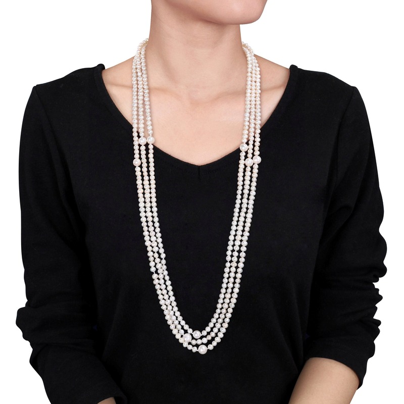 5 - 8.5 MM White Freshwater Cultured Pearl Endless 100 Necklace