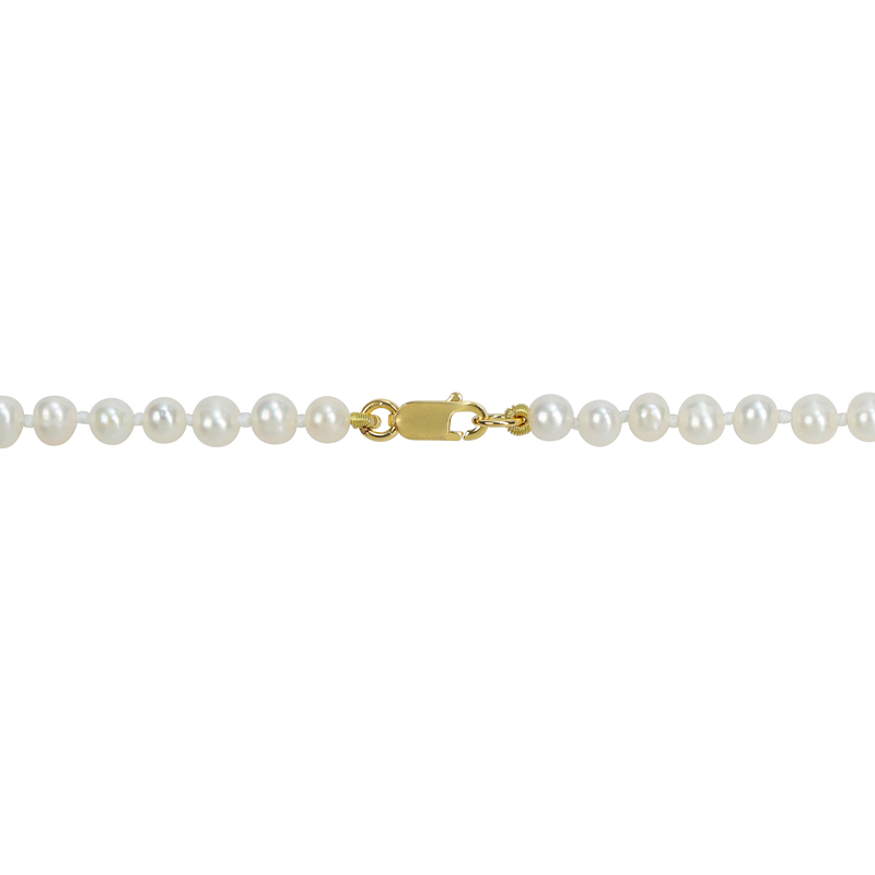 3-4mm Cultured Freshwater Pearl Strand Necklace with 14k Yellow Gold Clasp - 16 in