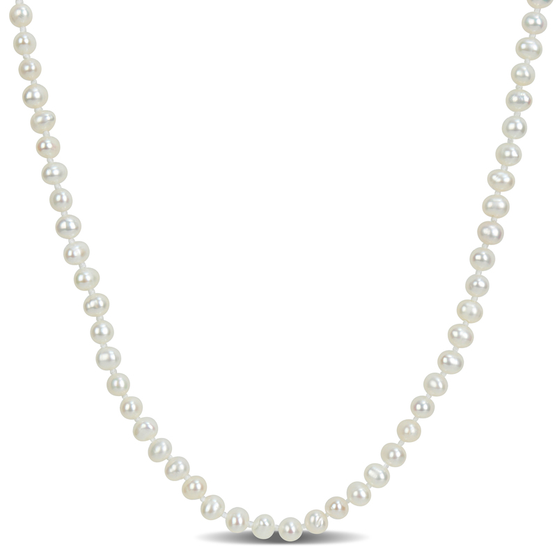 3-4mm Cultured Freshwater Pearl Strand Necklace with 14k Yellow Gold Clasp - 16 in
