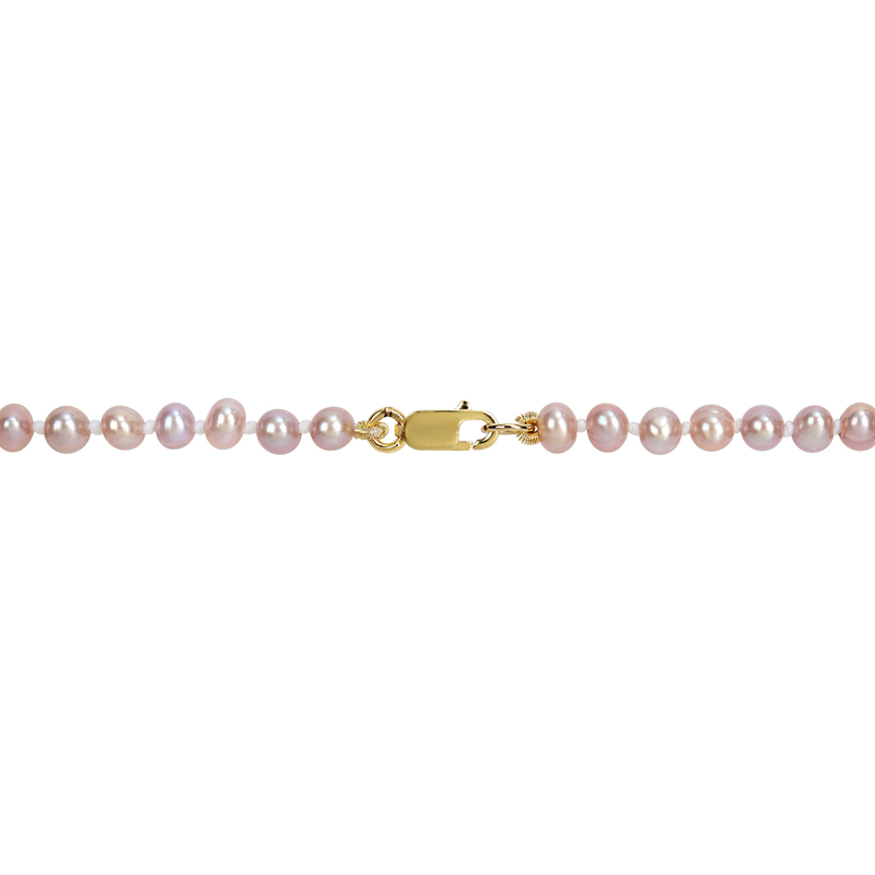 3-4mm Pink Cultured Freshwater Pearl Strand Necklace with 14k Yellow Gold Clasp - 16 in
