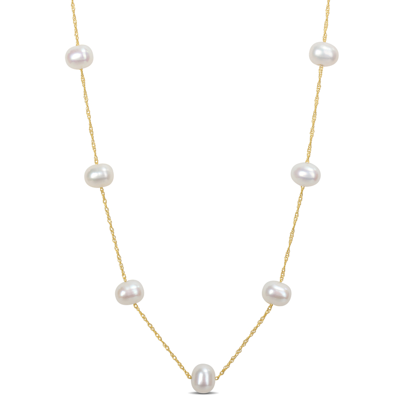 5.5-6 MM Freshwater Cultured Pearl Tin-Cup-Style 17 Necklace in 10K Yellow Gold