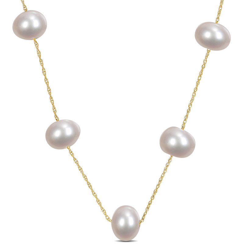 7-8 MM Freshwater Cultured Pearl Tin-Cup-Style Necklace in 10K Yellow Gold