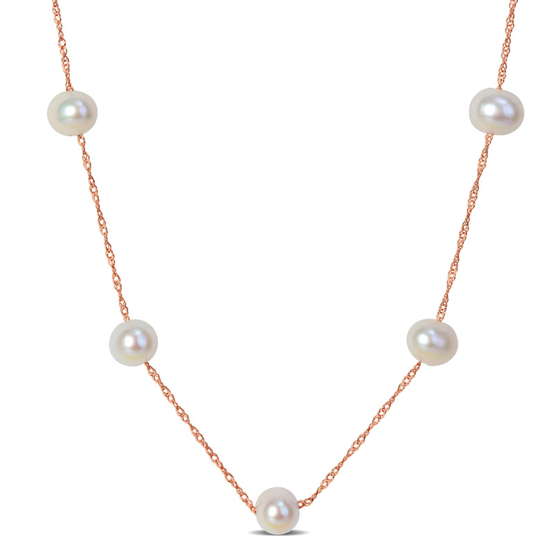 5.5-6 MM Freshwater Cultured Pearl Tin-Cup-Style 17 Necklace in 10K Rose Gold