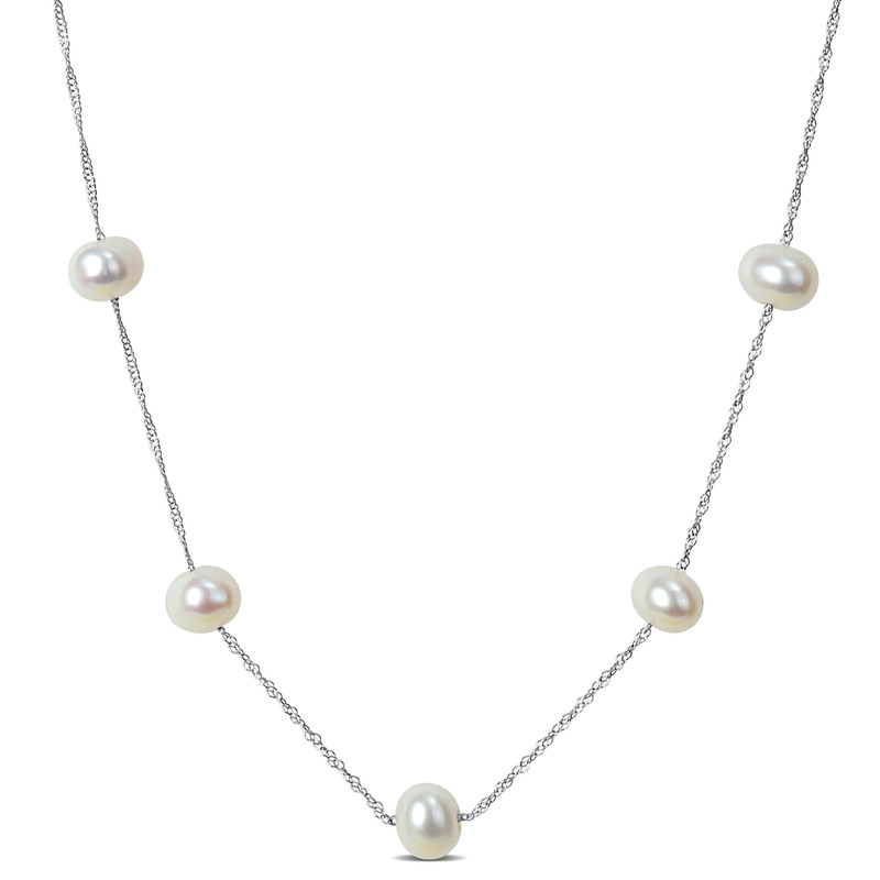 5.5-6 MM Freshwater Cultured Pearl Tin-Cup-Style 17 Necklace in 10K White Gold