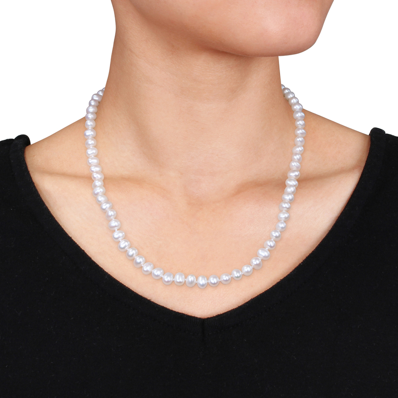 6 - 7 MM Cultured Freshwater Pearl Strand with Sterling Silver Ball Clasp - 20 in