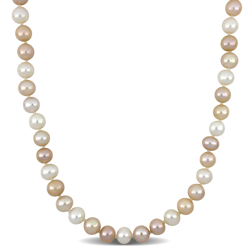 8-8.5 MM Multi-Colored Cultured Freshwater Pearl Graduated Necklace in Sterling Silver - 18 in
