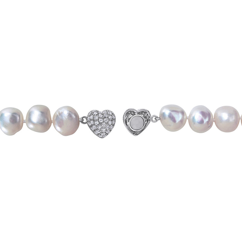 11-12 MM Cultured Freshwater Pearl Strand & Heart-Shape Cubic Zirconia Necklace - 20 in.