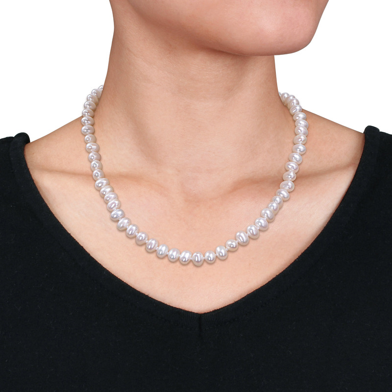 5 - 6MM Freshwater Cultured Pearl 18 Necklace in Sterling Silver