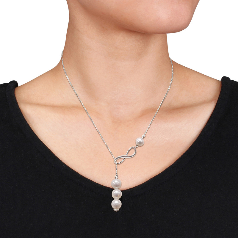 8-9 MM Cultured Freshwater Pearl Infinity Lariat Necklace in Sterling Silver - 18 in.