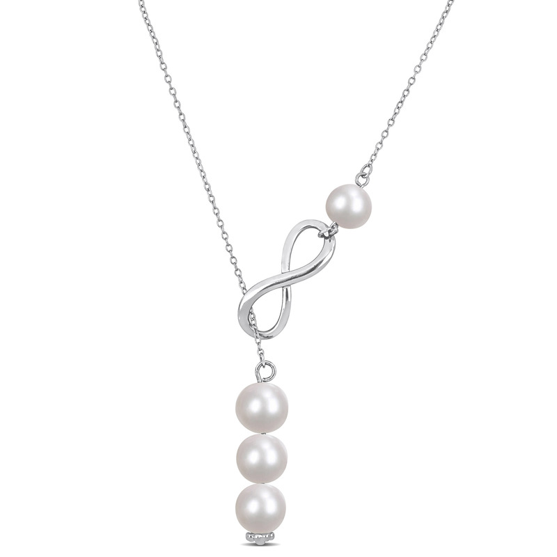 8-9 MM Cultured Freshwater Pearl Infinity Lariat Necklace in Sterling Silver - 18 in.