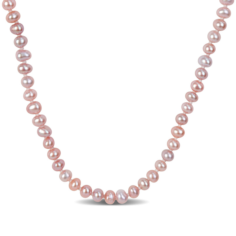 3-4mm Pink Cultured Freshwater Pearl Necklace with Yellow Plated Sterling Silver Clasp - 16 in
