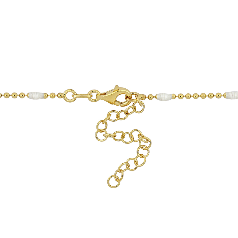 Ball Link Necklace with White Enamel in Yellow Plated Sterling Silver - 15+2 in.