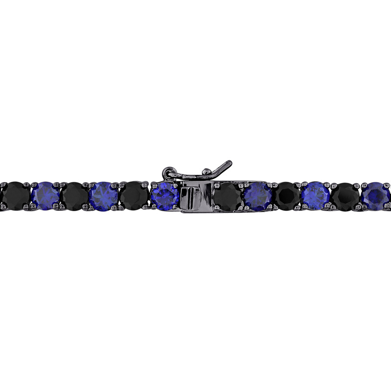 40 1/4 CT TGW Created Blue and Black Sapphire Men's Tennis Necklace in Black Rhodium Plated Sterling Silver - 20 in
