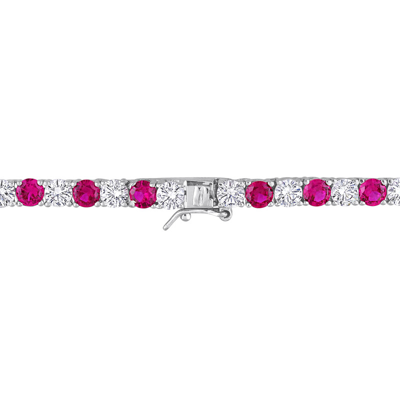 33 CT TGW Created Ruby and Created White Sapphire 17 Necklace in Sterling Silver