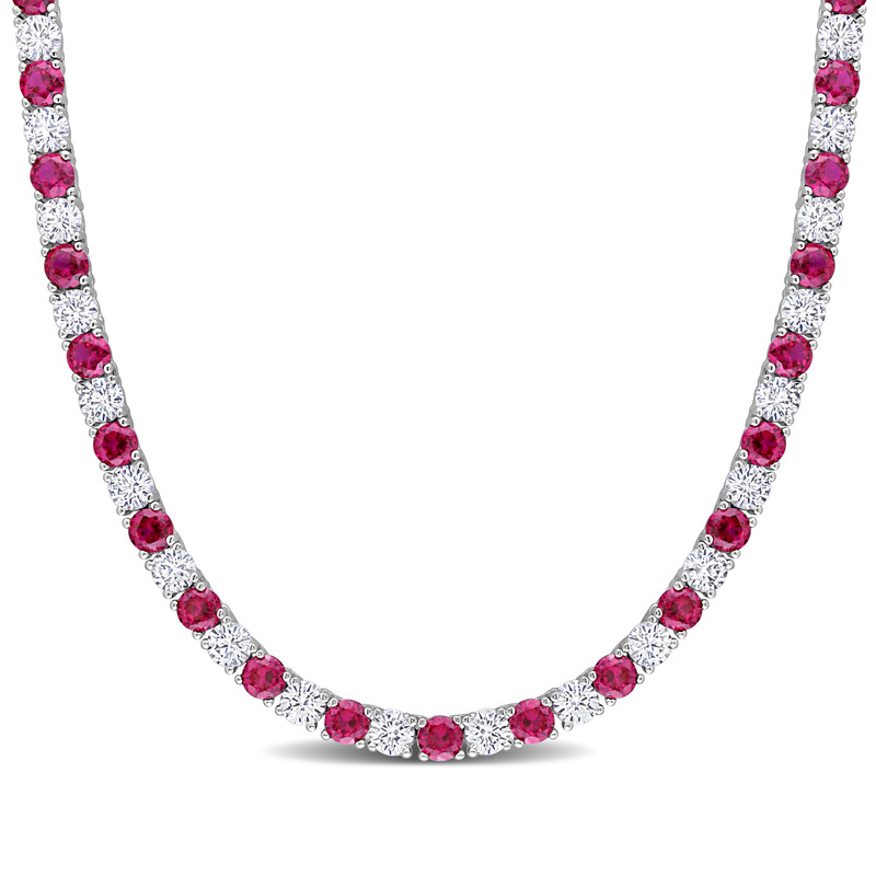 33 CT TGW Created Ruby and Created White Sapphire 17 Necklace in Sterling Silver