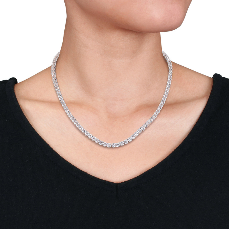 33 CT TGW Created White Sapphire 17 Tennis Necklace in Sterling Silver