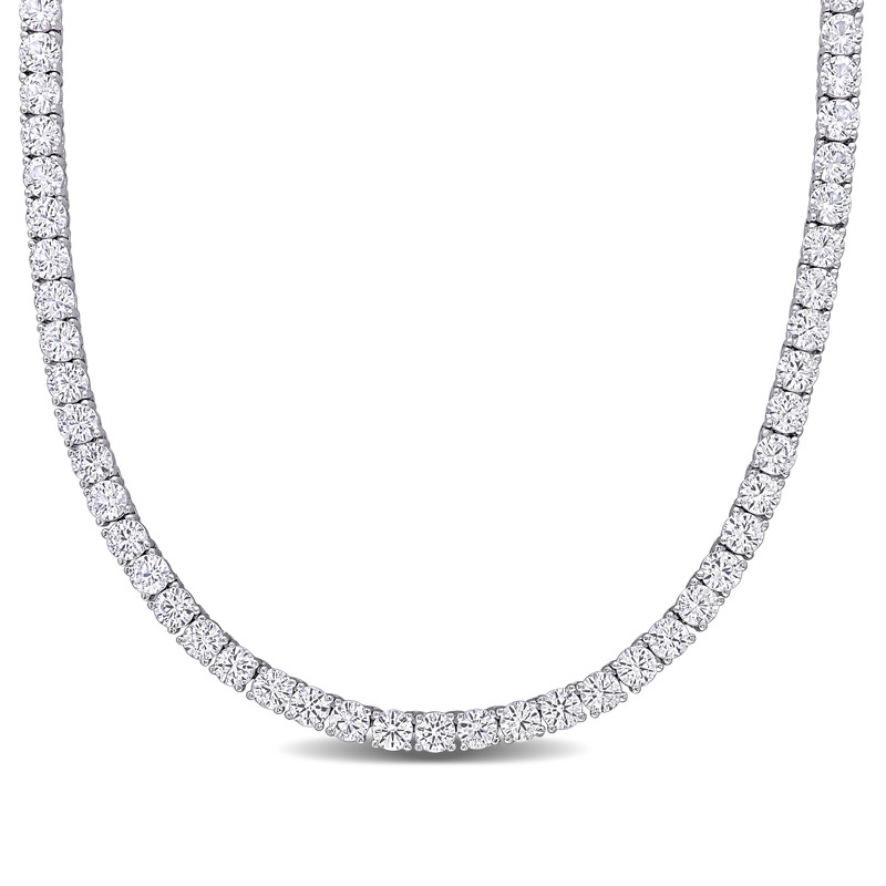 33 CT TGW Created White Sapphire 17 Tennis Necklace in Sterling Silver