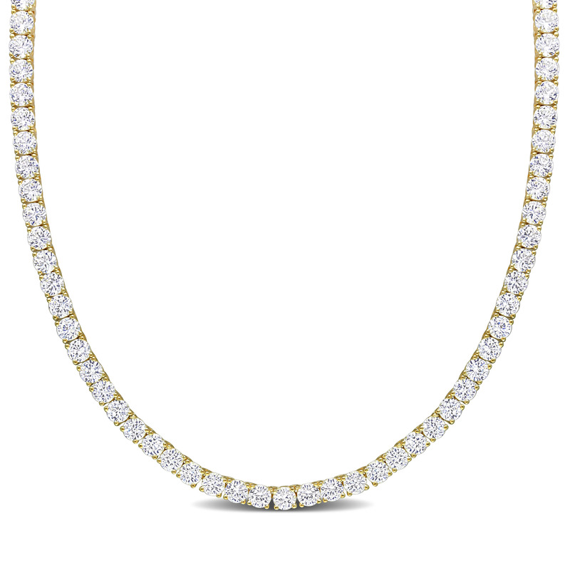 33 CT TGW Created White Sapphire 17 Necklace in Yellow Plated Sterling Silver