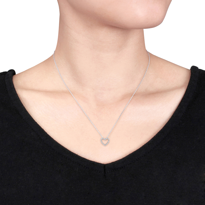 1/10 CT TW Diamond Heart Pendant with Chain in 14k White Gold