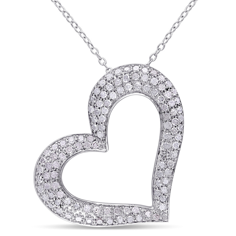 1 CT TW Diamond Open Heart Pendant with Chain in Sterling Silver - 18 in