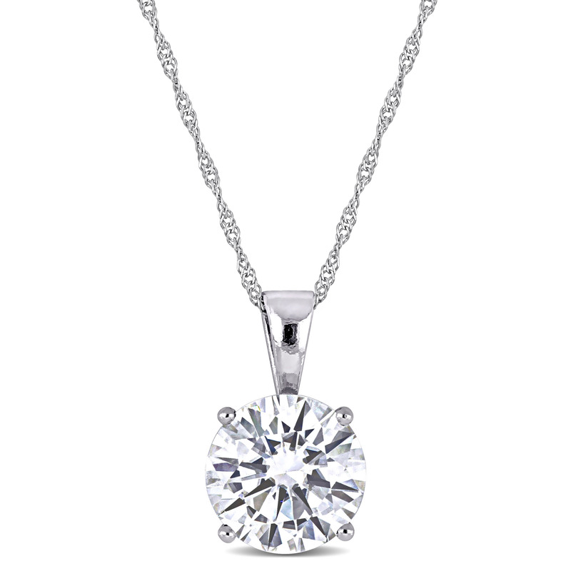 2 CT DEW Created Moissanite Solitaire Pendant with Chain in 14k White Gold
