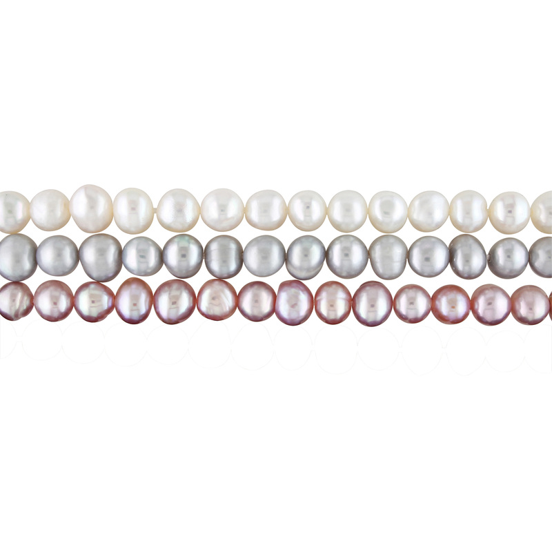 5-5.5 MM White, Pink and Grey Freshwater Cultured Pearl Bracelet Set of 3 with Ribbon