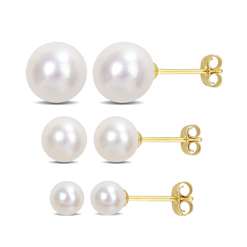 4-8.5 MM Cultured Freshwater Pearl 3-Pair Stud Earrings Set in 14k Yellow Gold 4-8.5 MM Cultured Freshwater Pearl 3-Pair Stud Earrings Set in 14k Yellow Gold