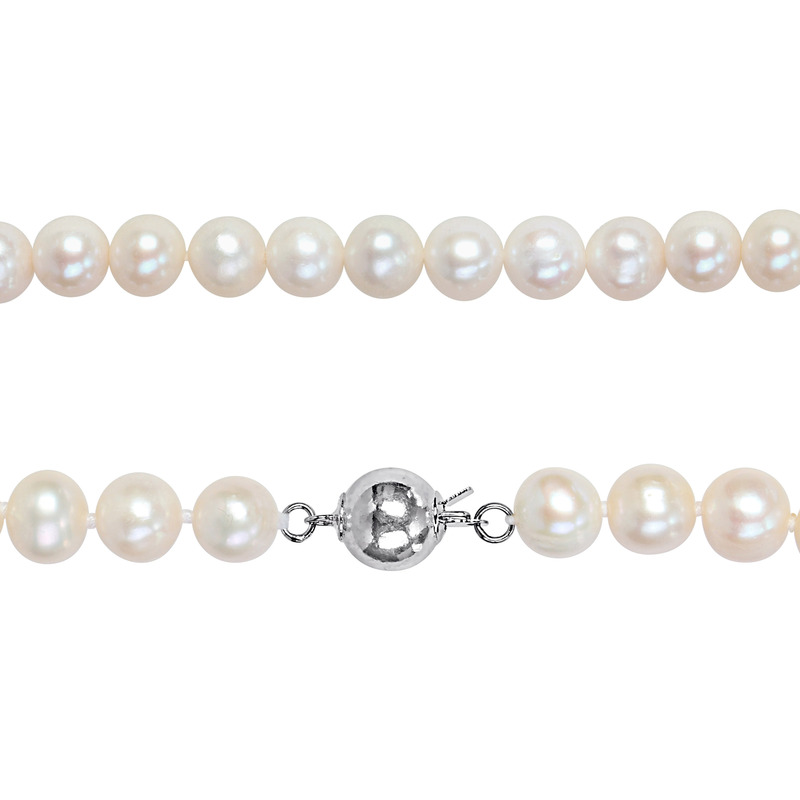 8-9 MM Cultured Freshwater Pearl Necklace and Elastic Bracelet Set with Silvertone Clasp