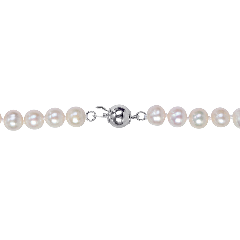 7-8 MM Cultured Freshwater Pearl Necklace and Elastic Bracelet Set with Silvertone Clasp