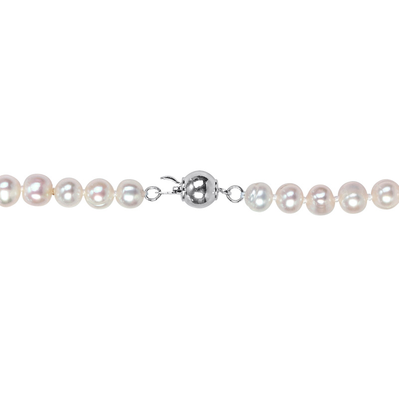 6-7 MM Cultured Freshwater Pearl Necklace and Elastic Bracelet Set with Silvertone Clasp