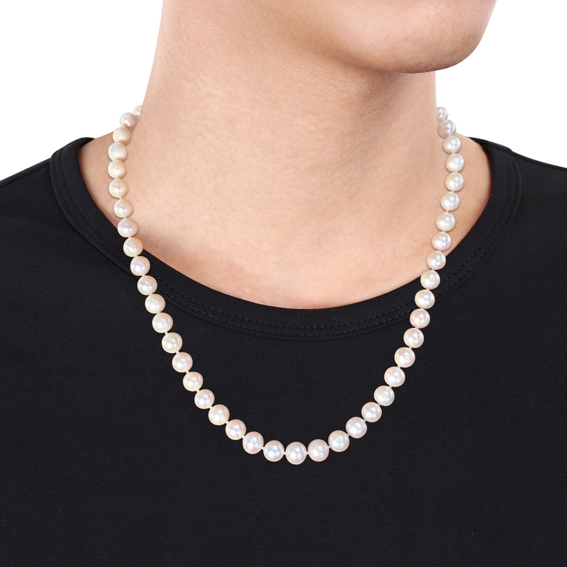 Men's 9-9.5 MM Cultured Freshwater Pearl Necklace and Bracelet 2-Piece Set with Sterling Silver Clasps