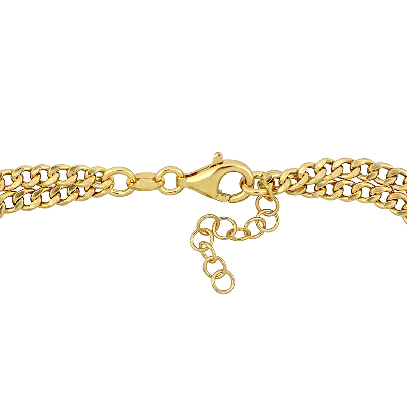 Cultured Freshwater Pearl Curb Link Double Chain Bracelet and Drop Earrings Set in Yellow Plated Sterling Silver