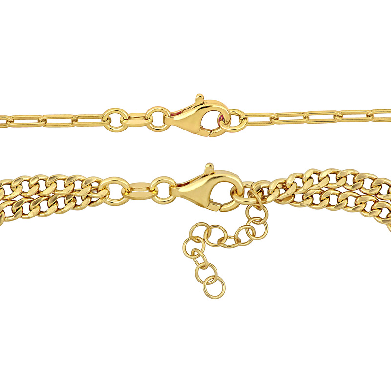 Cultured Freshwater Pearl Curb Link Paperclip Chain Necklace and Drop Earrings Set in Yellow Plated Sterling Silver