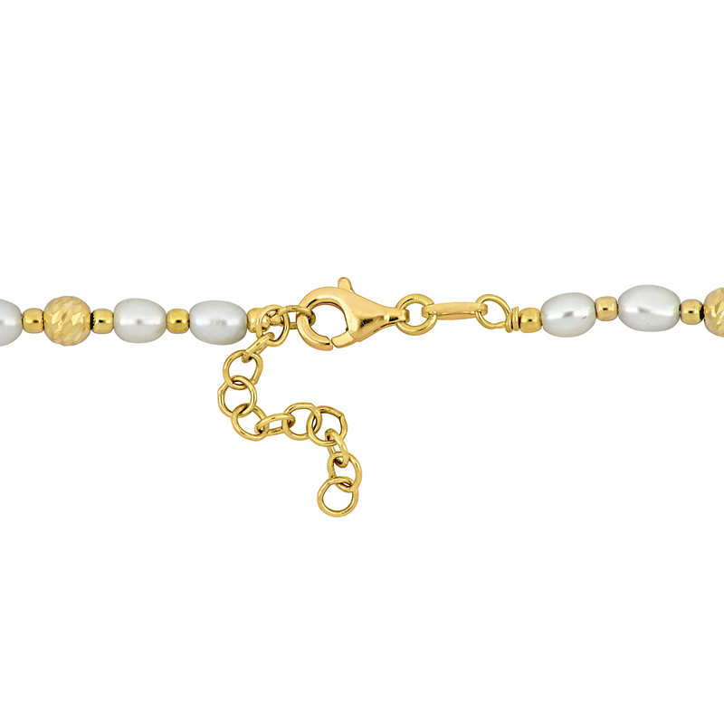 3.5-4 MM Cultured Freshwater Pearl Ball Bead Necklace and Bracelet Set in Yellow Plated Sterling Silver