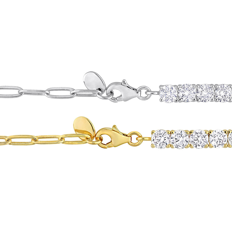 12 CT TGW Created White Sapphire Semi Tennis Link Chain Bracelet 2-Piece Set in Two-Tone White and Yellow Sterling Silver