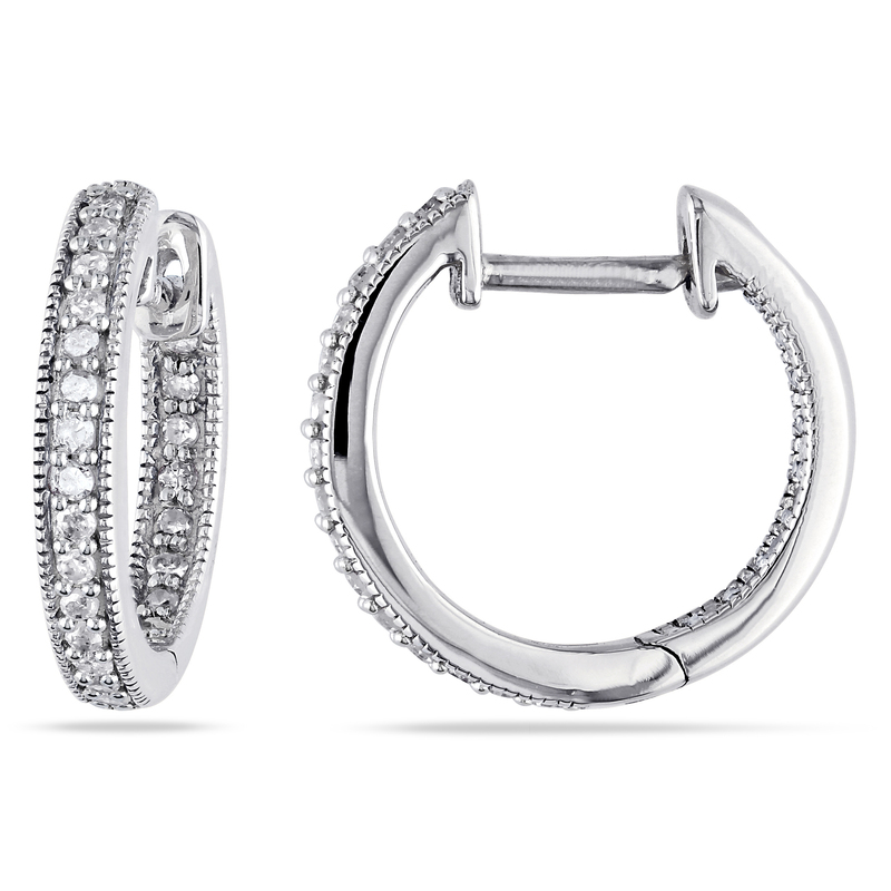 1/4 CT TW Inside Outside Diamond Hoop Earrings in 14k White Gold