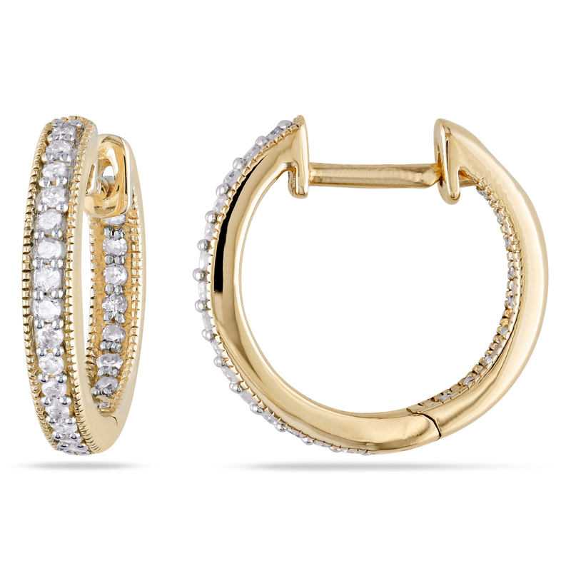 1/4 CT TW Diamond Inside Outside Hoop Earrings in 14k Yellow Gold